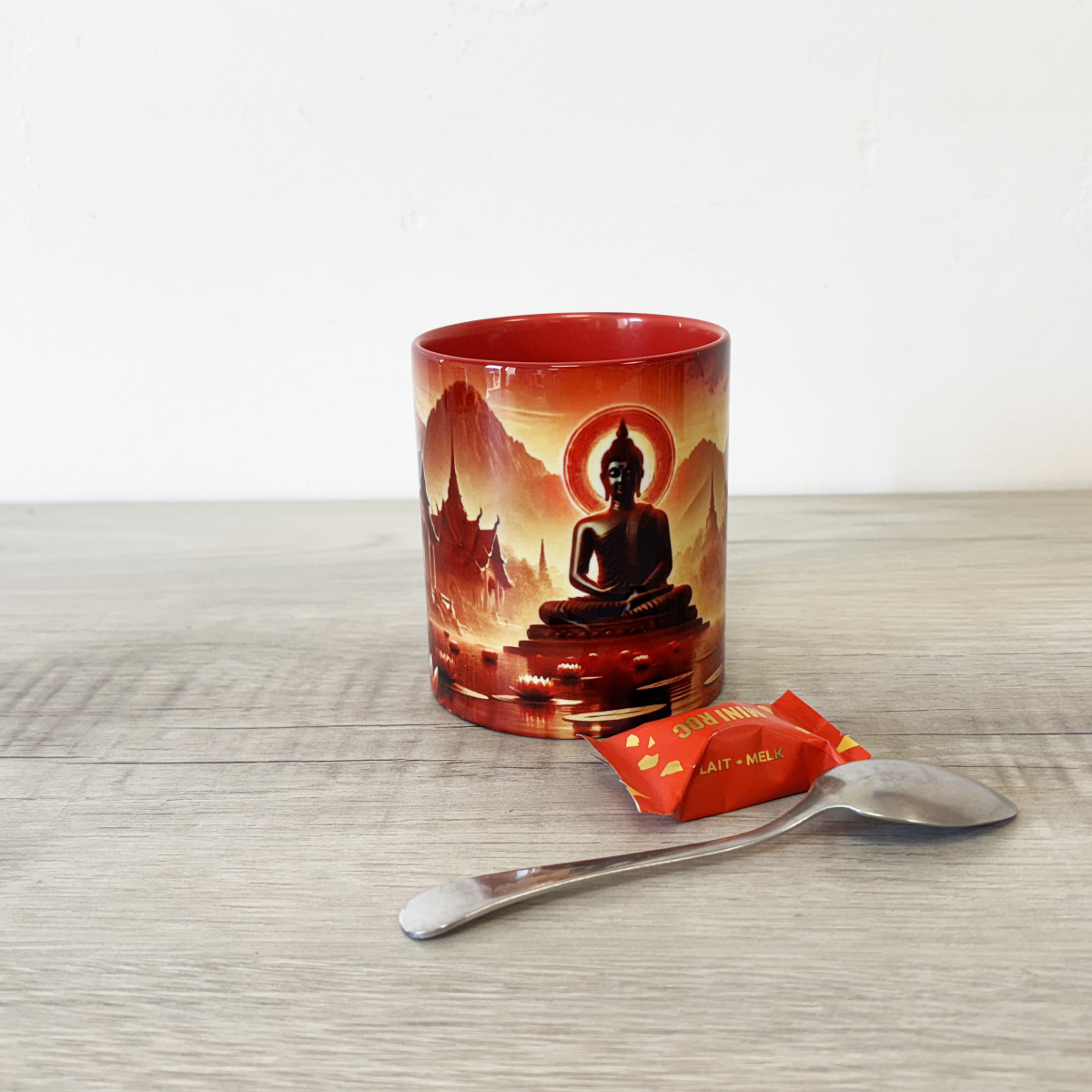 Mug rouge sagesse de Bouddha par CBKreation