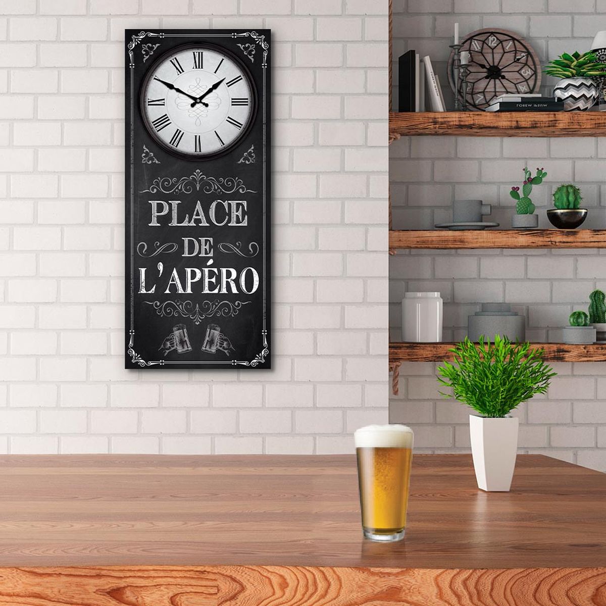 Horloge rtro en bois 70 cm - Place de L'apro