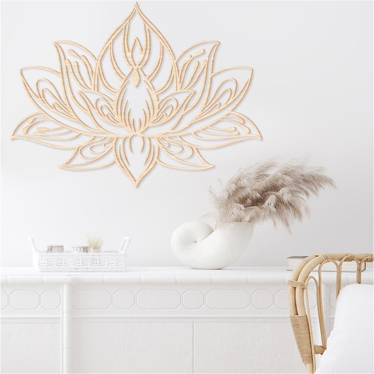 Dcoration murale Lotus en bois 70 cm