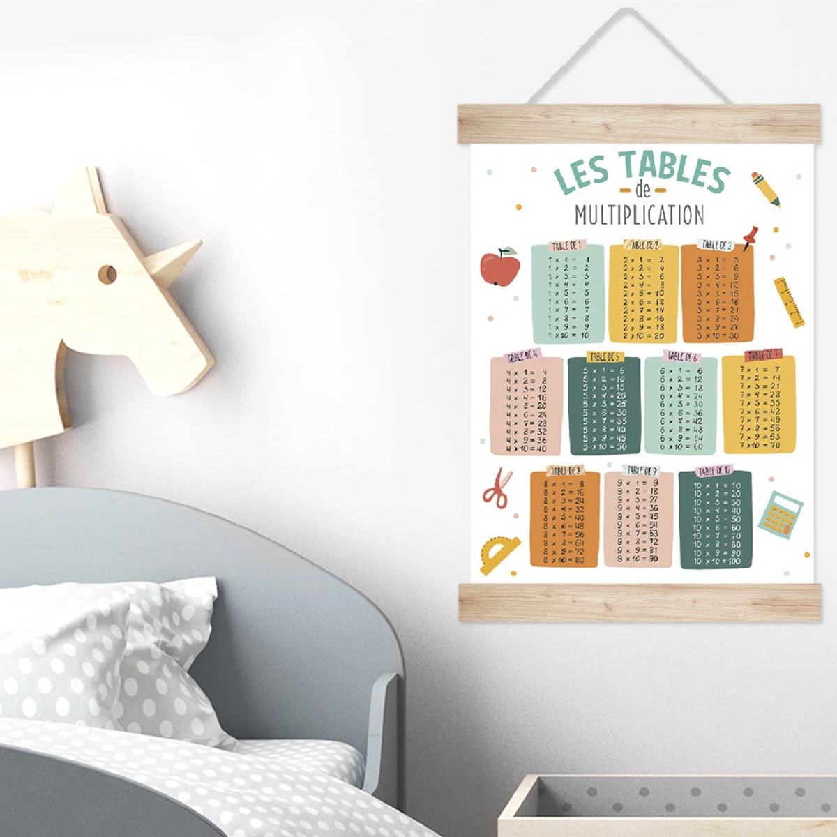 Plaque Kakemono en bois  suspendre - Tables de multiplications