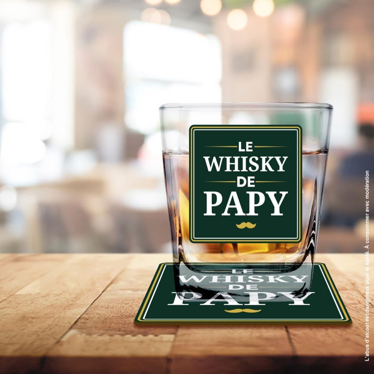 Set verre  whisky et dessous de verre Le Whisky de Papy