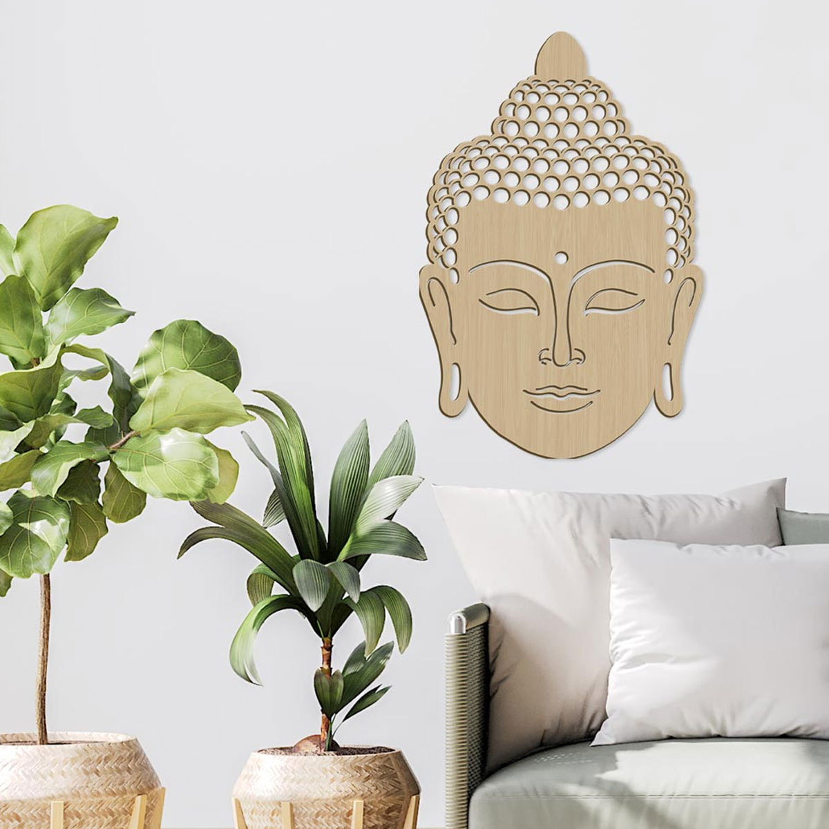 Dcoration murale Bouddha en bois 60 cm