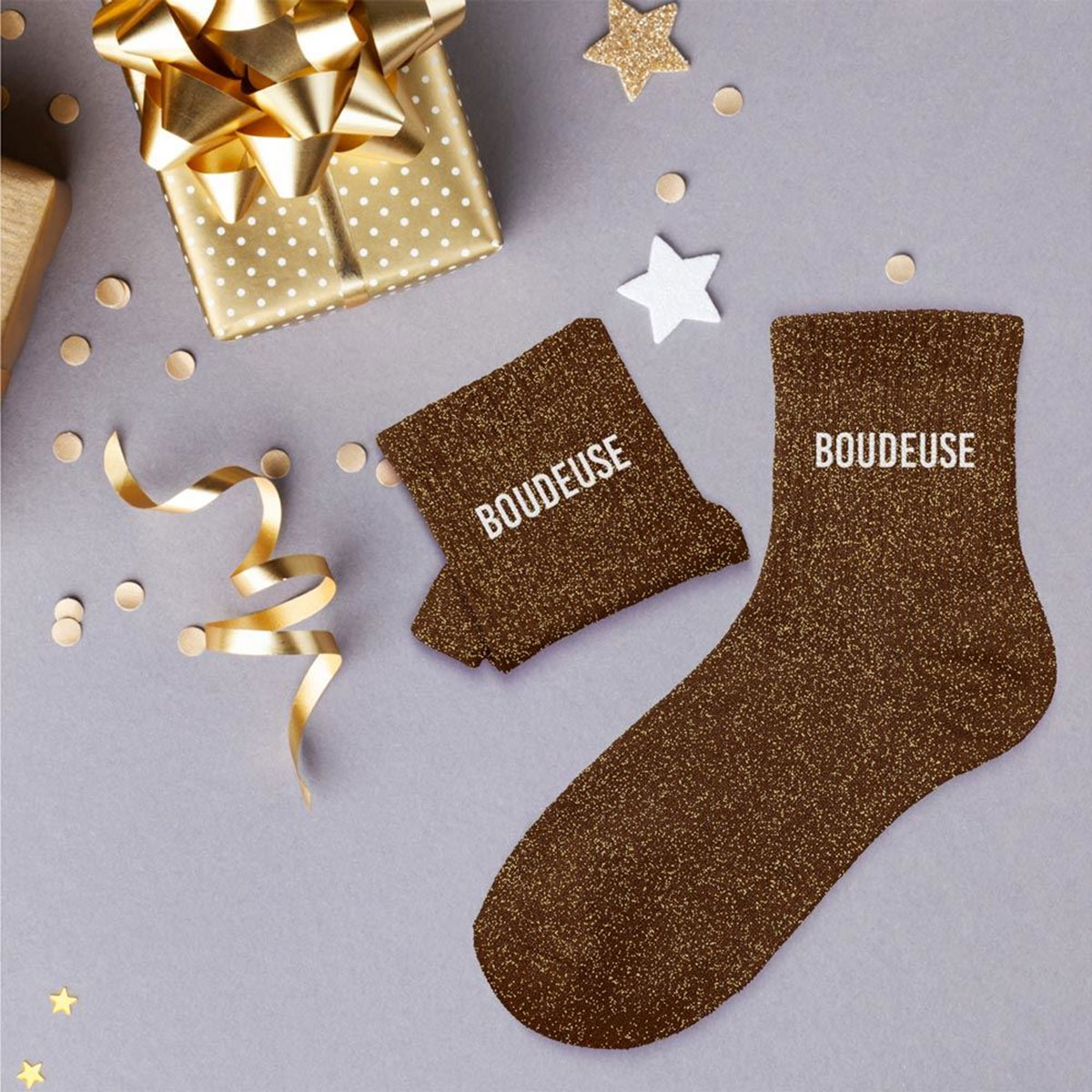 Paire de chaussettes Paillettes Boudeuse  Marron