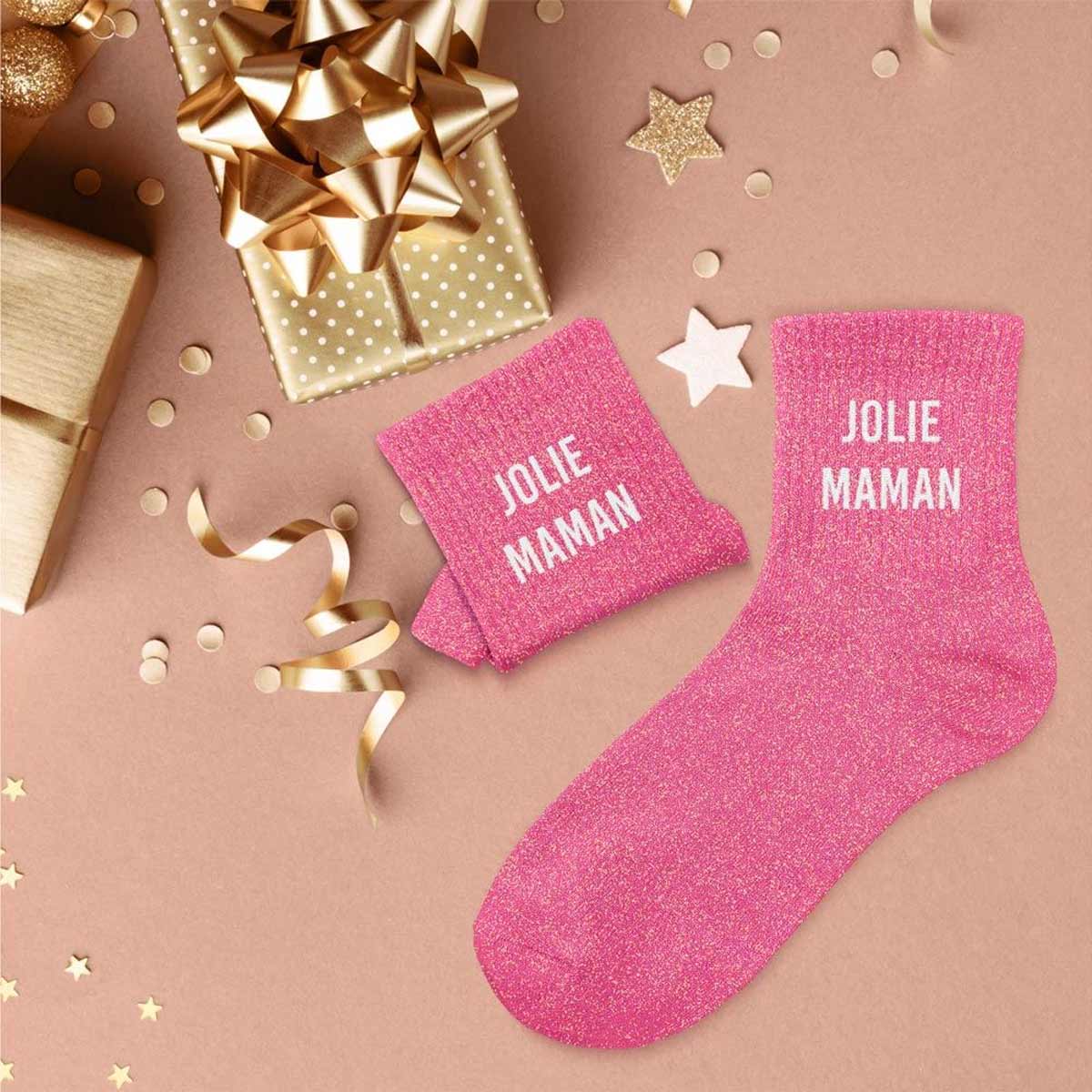 Paire de chaussettes paillettes Jolie Maman rose