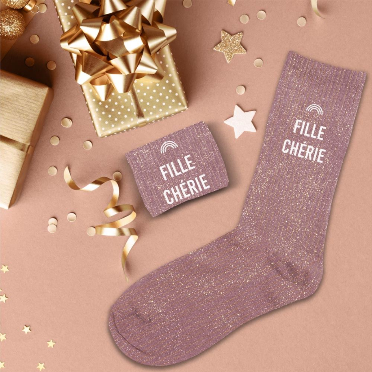 Paire de chaussettes Paillettes Fille Chrie  Rose