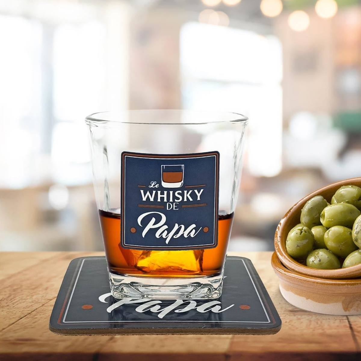 Set verre  whisky et dessous de verre - Le Whisky de Papa