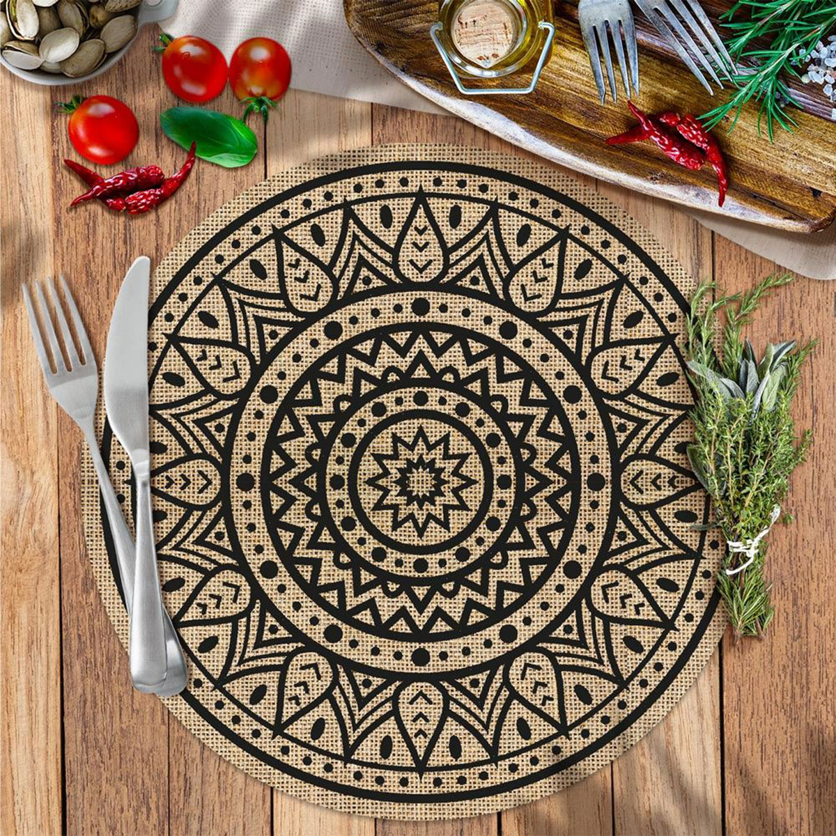 Set de table rond en toile de jute - Mandala