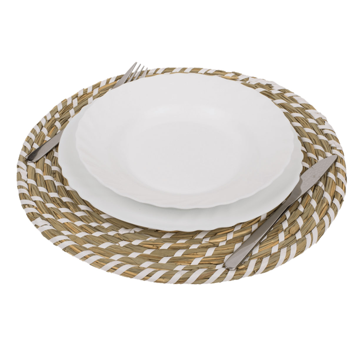 Set de table rond en paille 32 cm - modle blanc