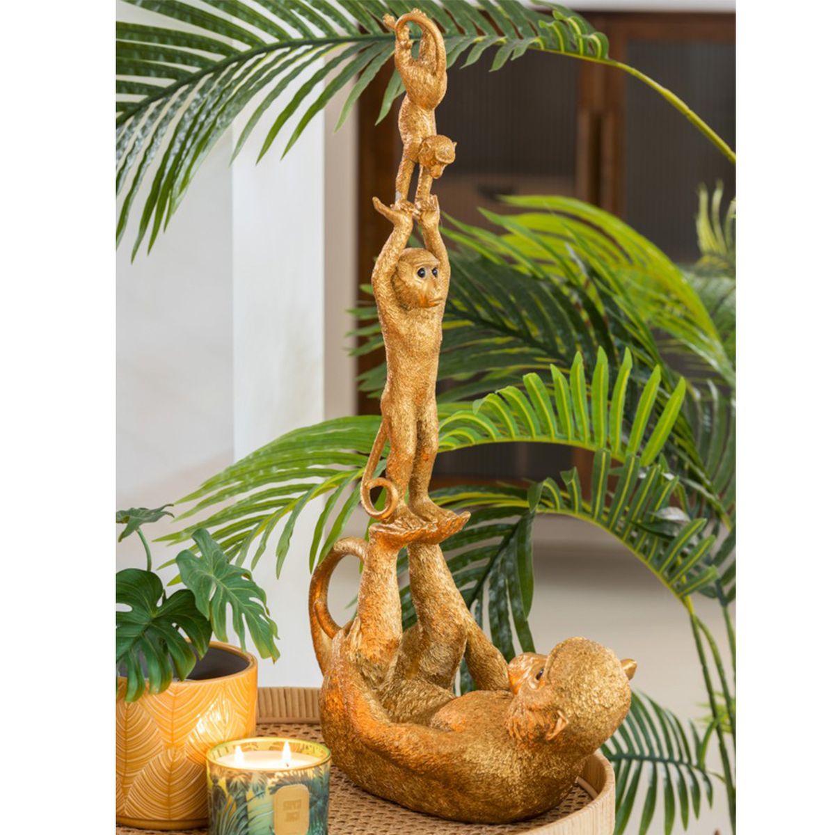 Statuette dcorative Singes Gymnastique en rsine dor