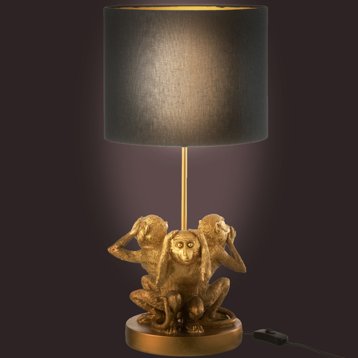 Lampe dore 3 Singes de la sagesse en rsine 53 cm