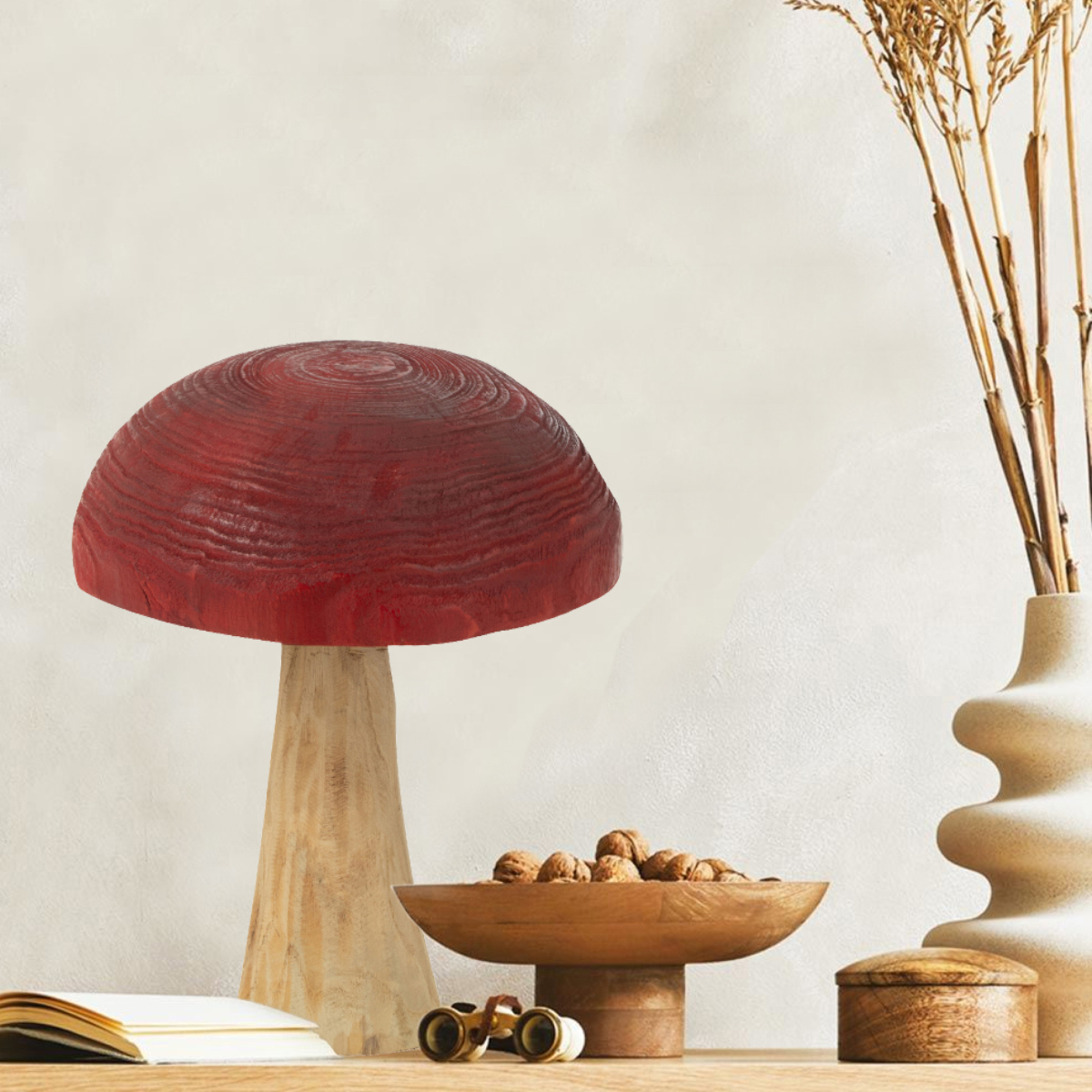 Champignon dcoratif rouge en bois 39 cm