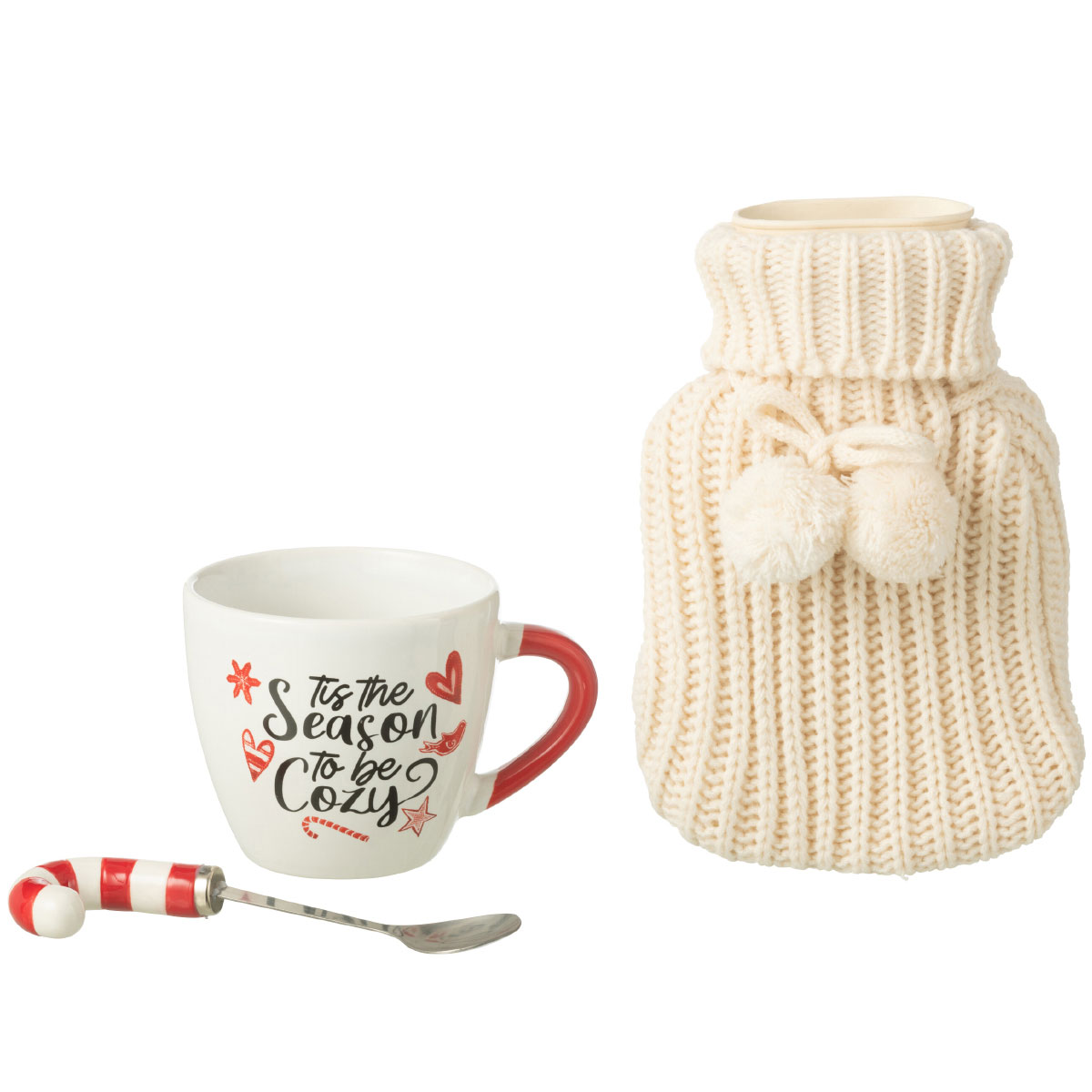 Set cadeau mug, cuillre canne en sucre d'orge et bouillotte