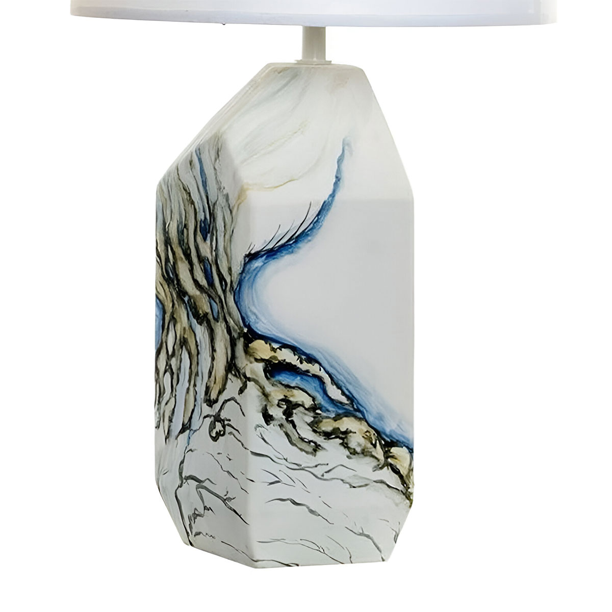 Lampe en cramique peinture abstraite et abat-jour blanc - 55 cm