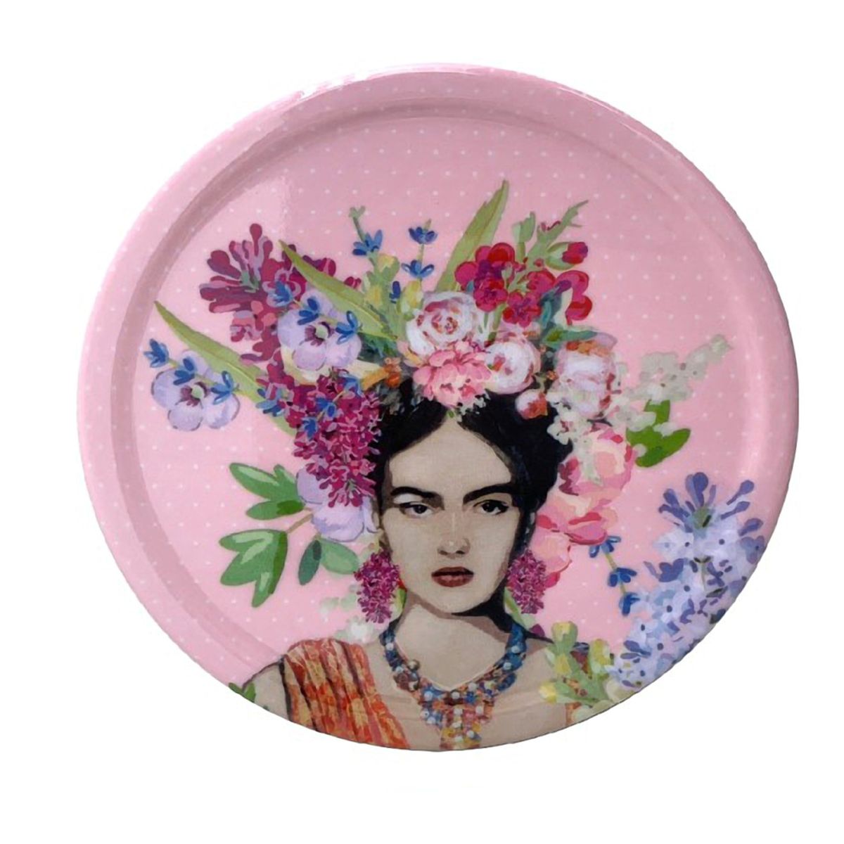 Boite et 6 dessous de verres Frida Khalo en mlamine - Rose