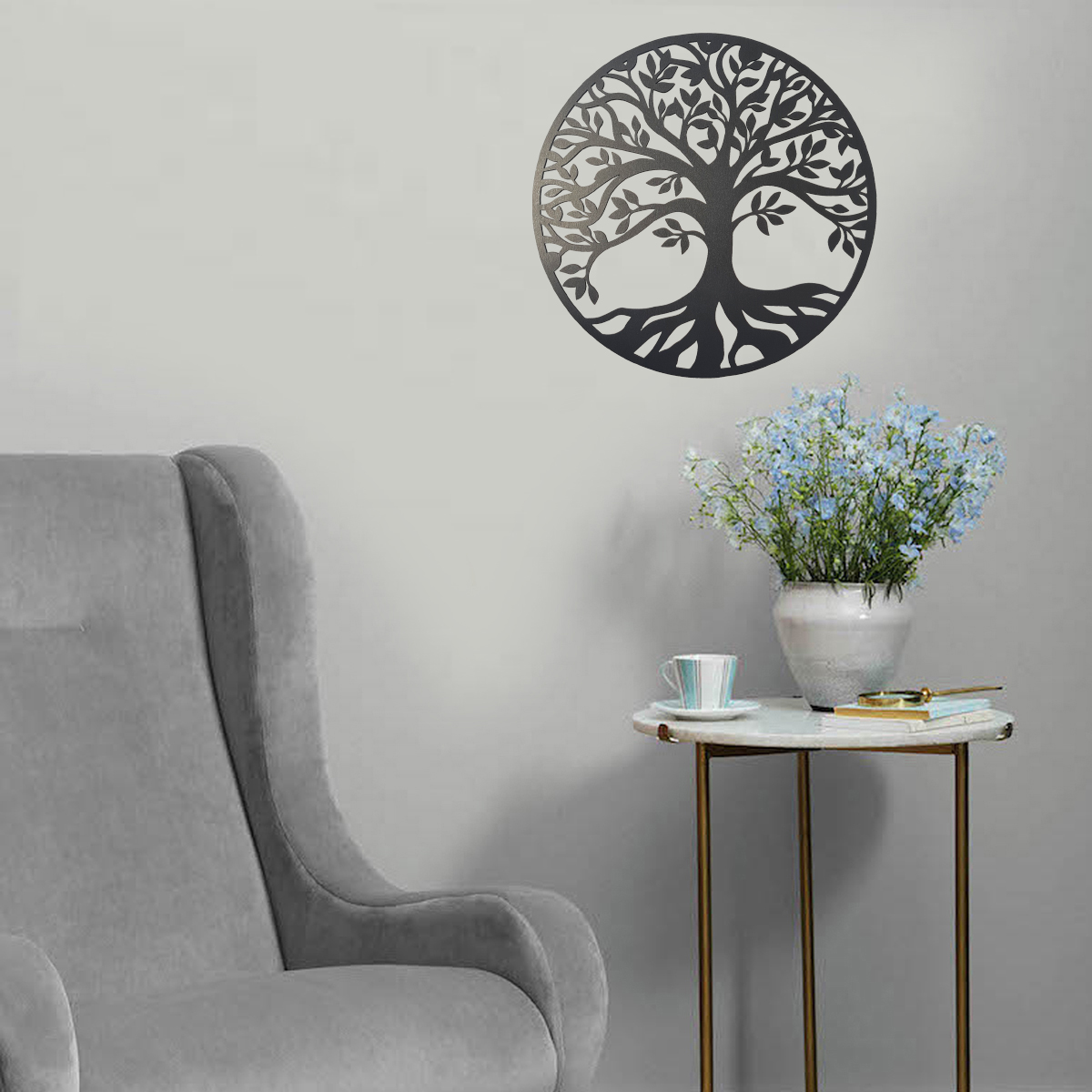 Arbre de vie mural noir en MDF dcoupe laser 25 cm