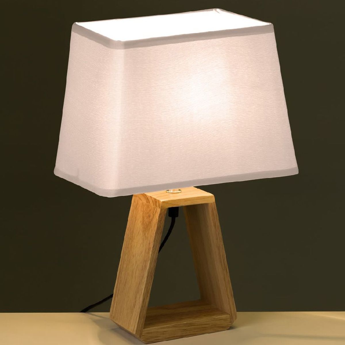 Lampe bois naturel et blanche Esprit Scandinave 41 cm