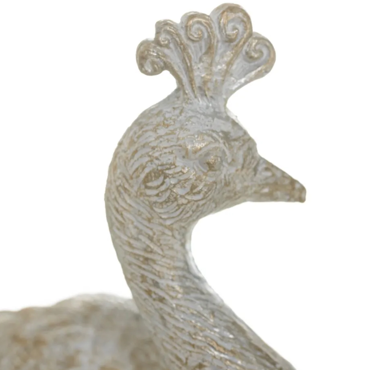 Figurine Paon blanc avec patine or et argent 14 cm