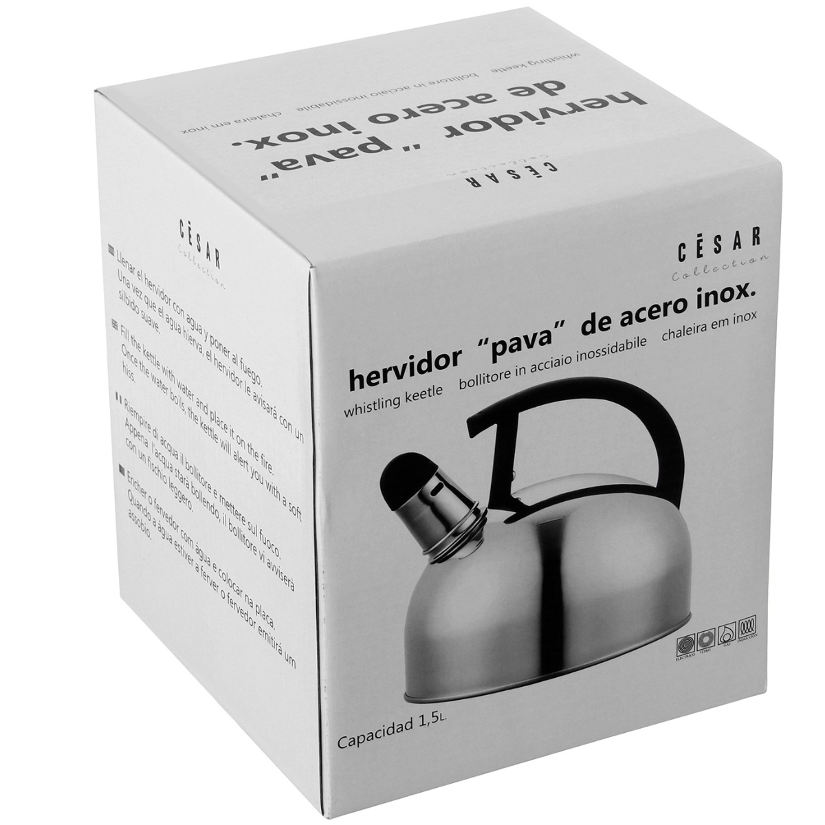 Bouilloire sifflet en inox 1.5 litre - Tous feux