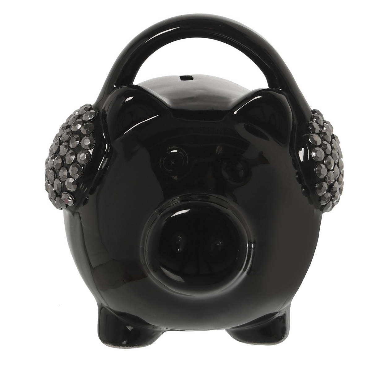 Tirelire Cochon avec Casque  Strass en Cramique 13 cm