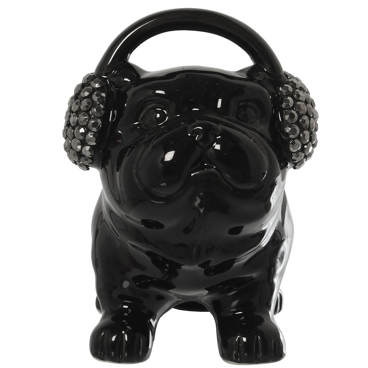 Tirelire Bouledogue avec Casque  Strass en Cramique 15 cm