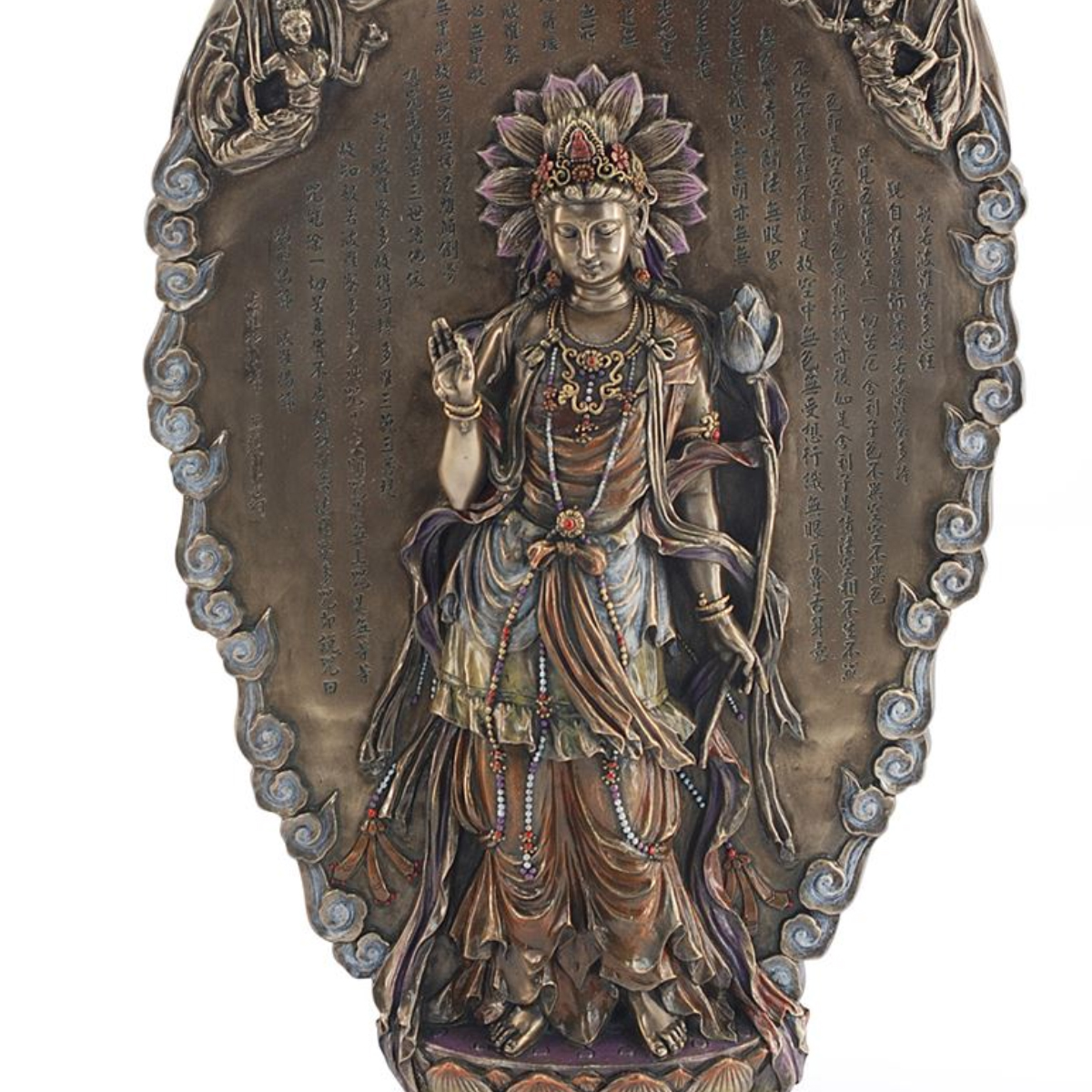 Figurine murale guanyin en rsine aspect bronze 49 cm