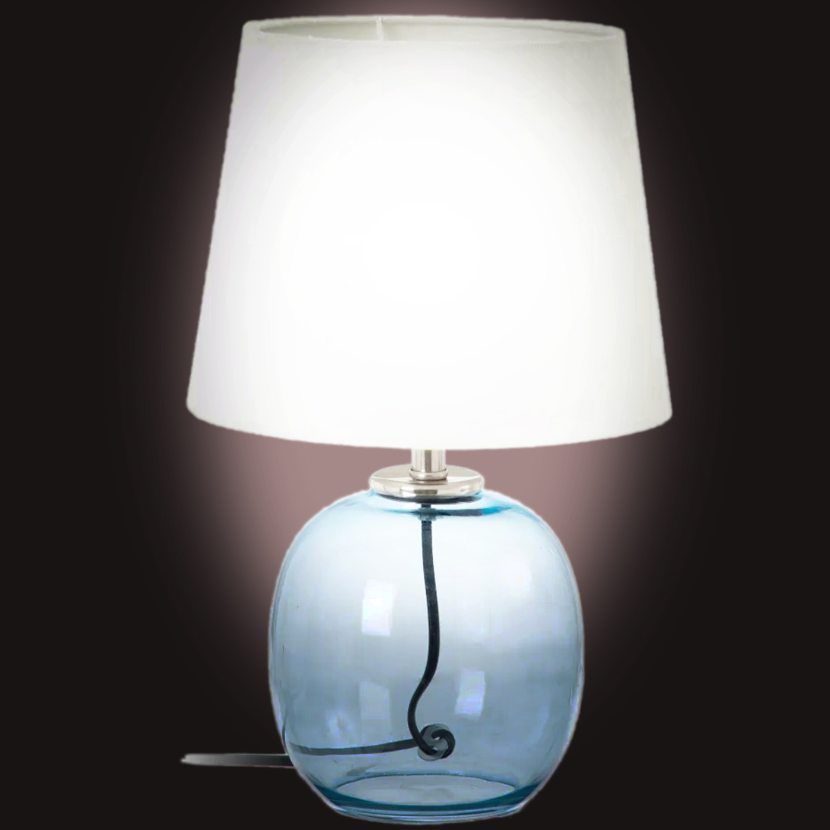 Lampe en verre Bleu - Abat jour en lin