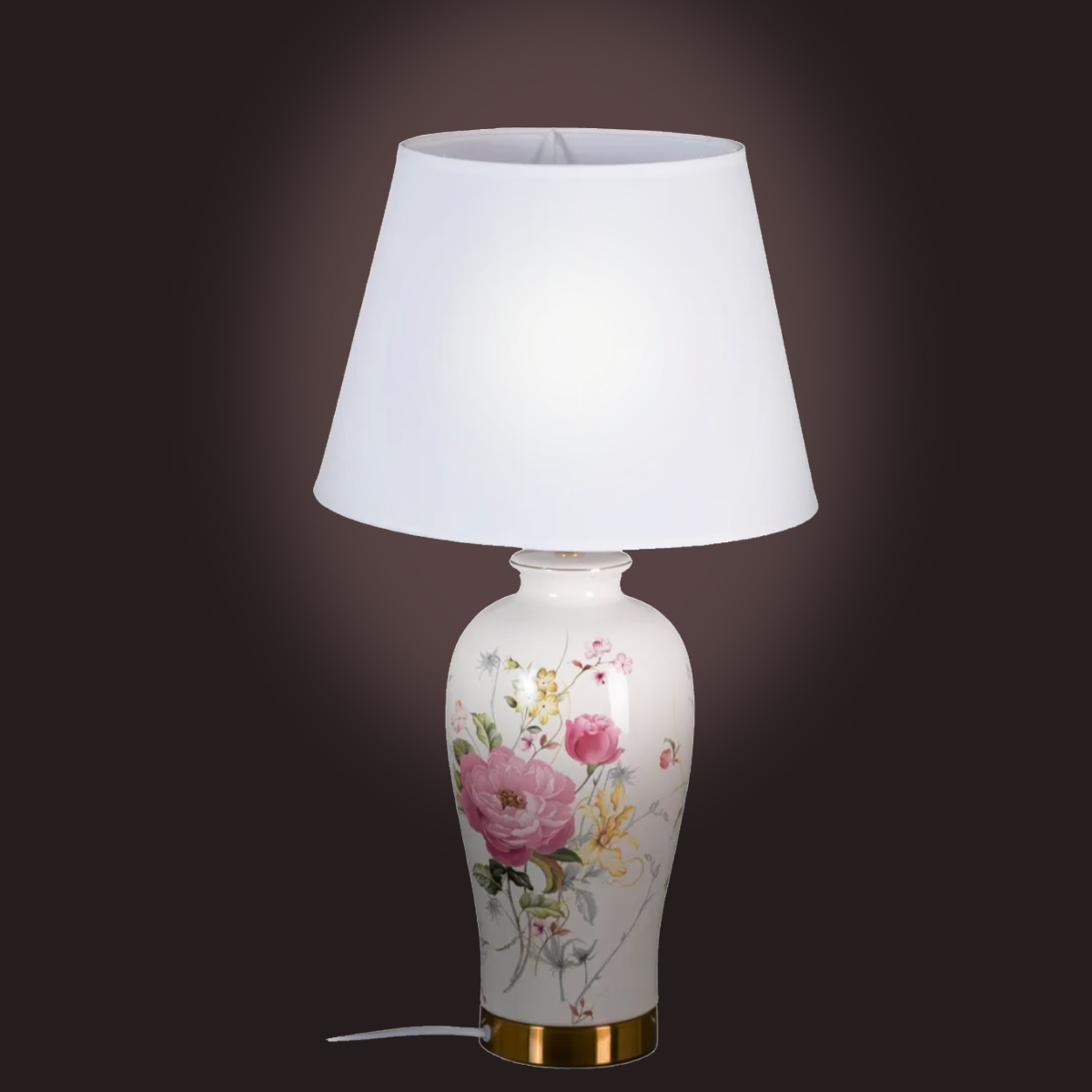 Lampe floral avec abat jour blanc - 54 cm