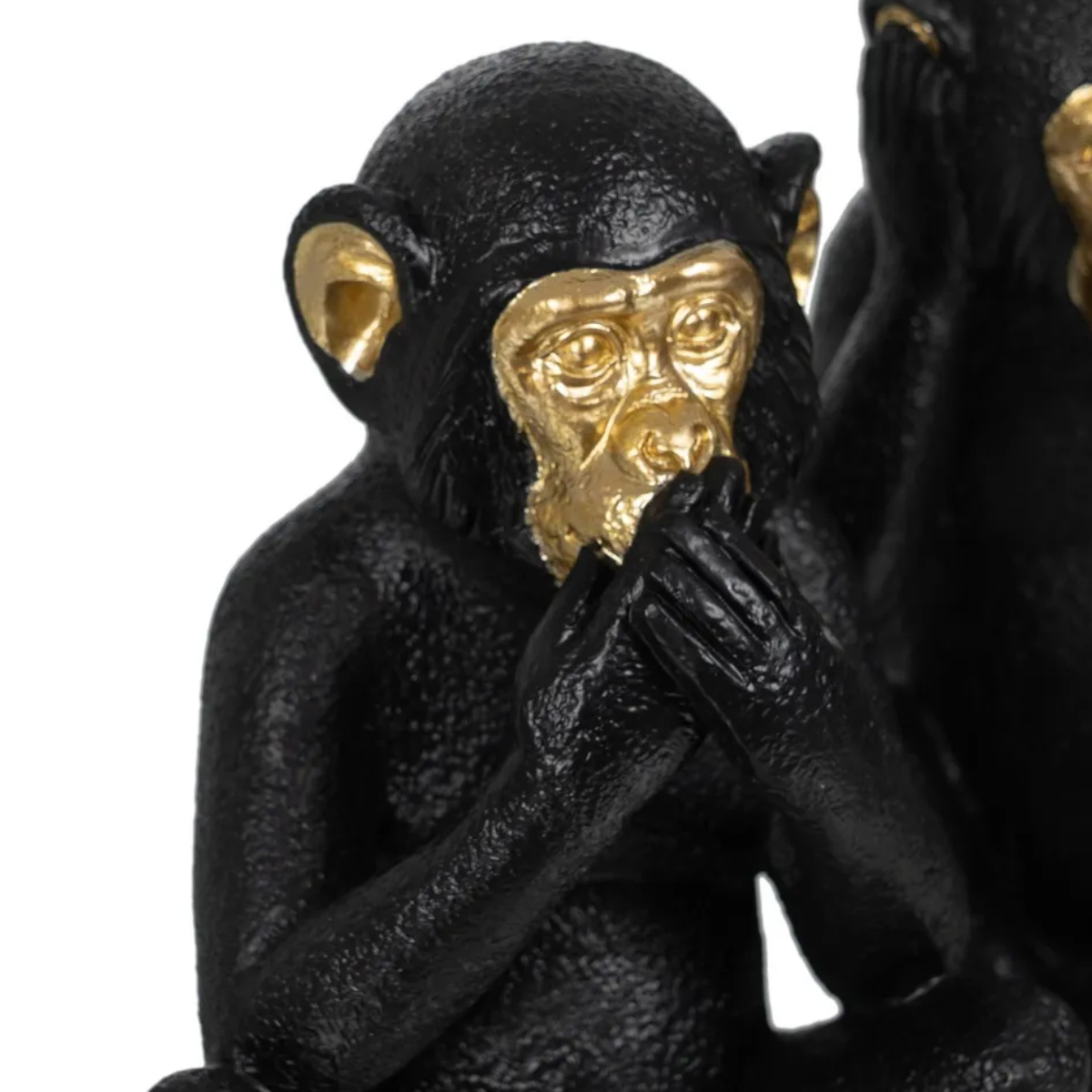 Trois figurines singes de la sagesse noires et or 16 cm