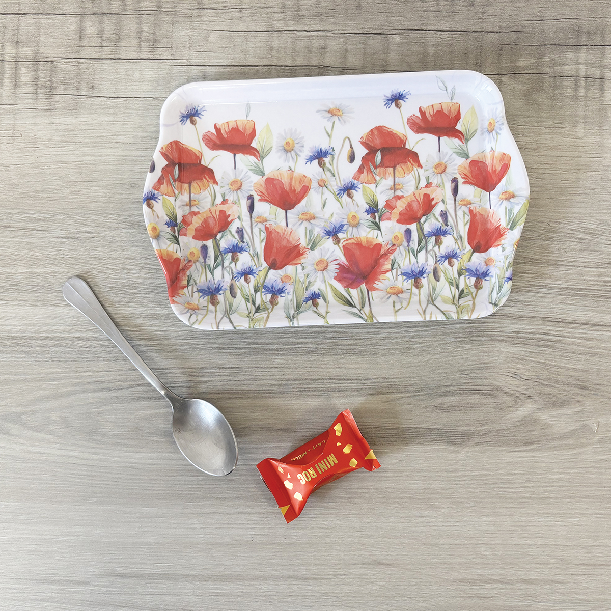 Mini Plateau Rectangulaire Motif Coquelicots et Bleuets