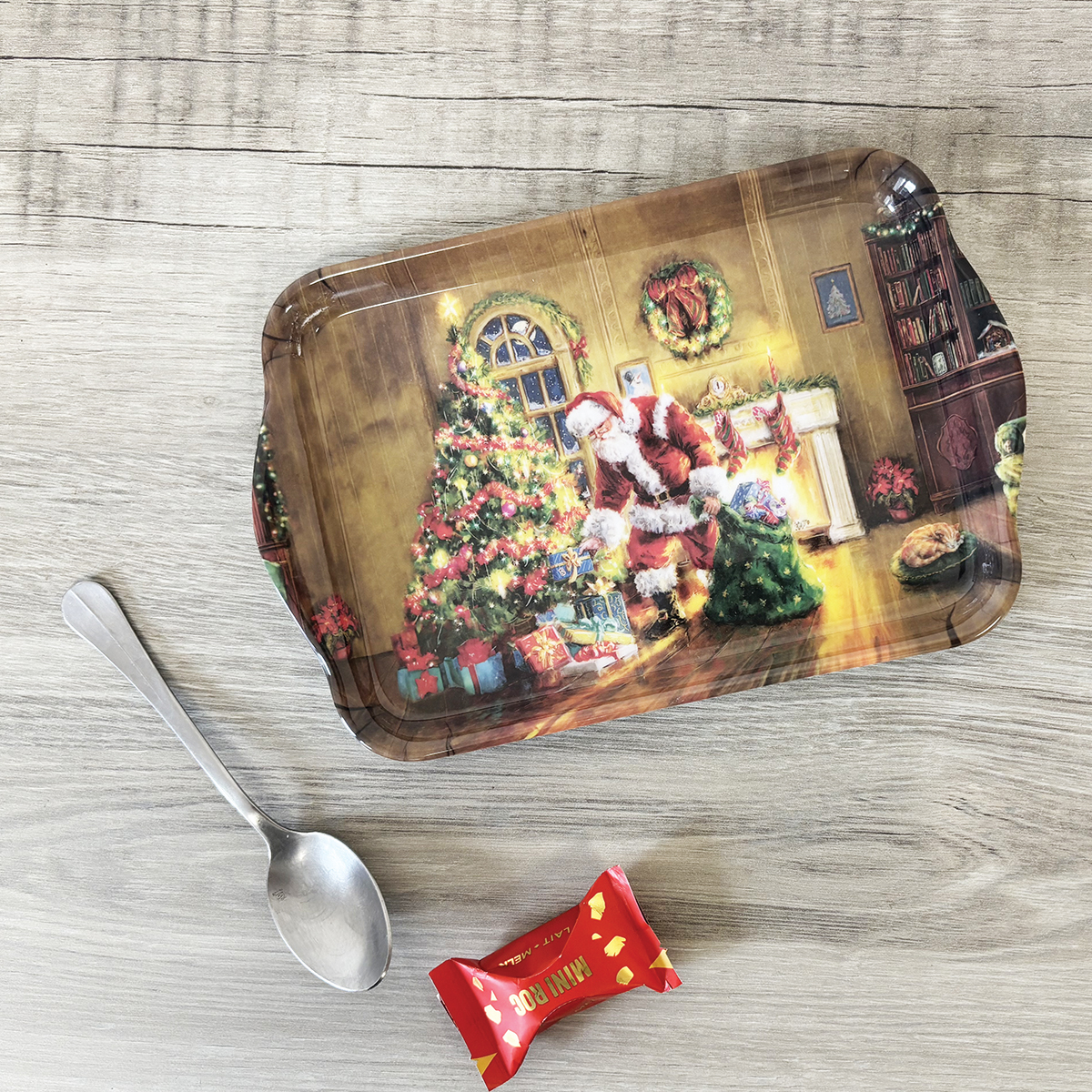 Mini plateau rectangulaire motif cadeaux au pied du sapin