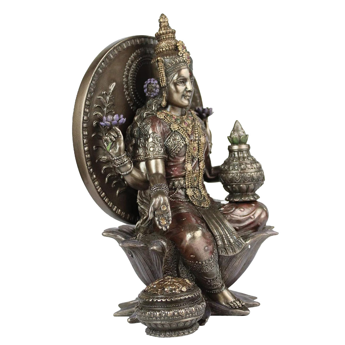 Figurine Lakshmi en rsine aspect bronze 20 cm