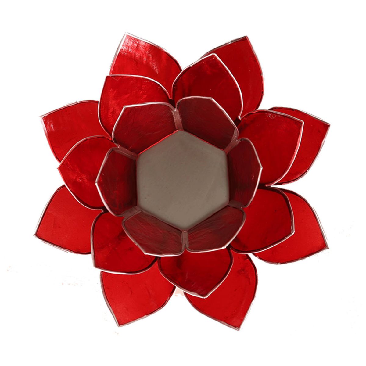 Photophore Fleur de Lotus rouge finition argente Chakra 1