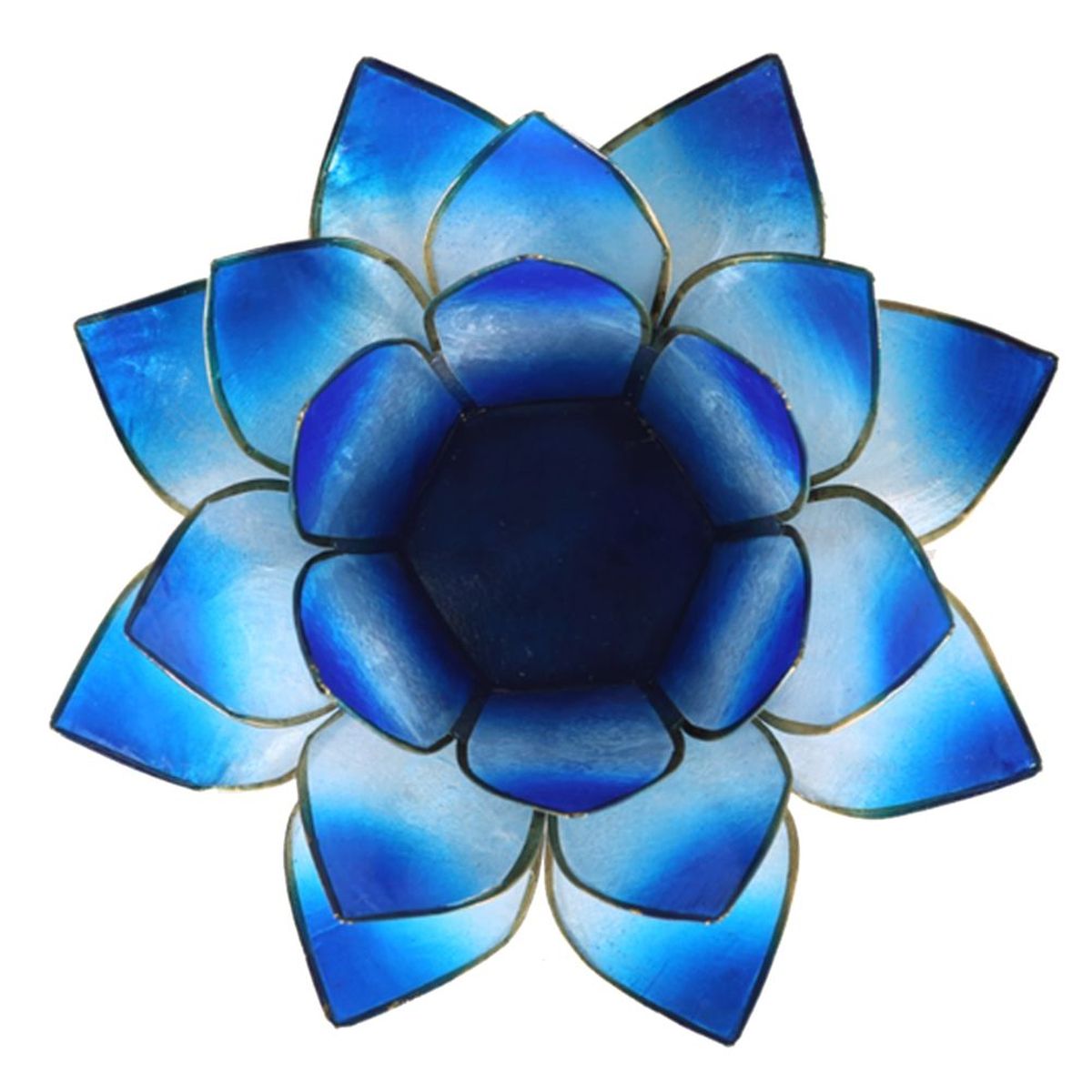 Photophore Fleur de Lotus bleu finition dore