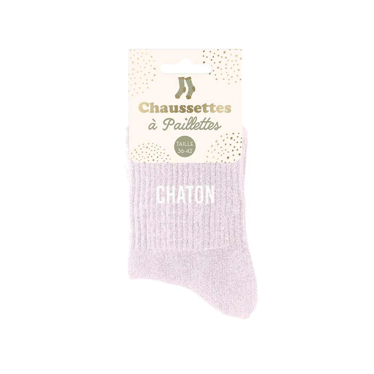 Paire de chaussettes Paillettes Chaton  rose pastel