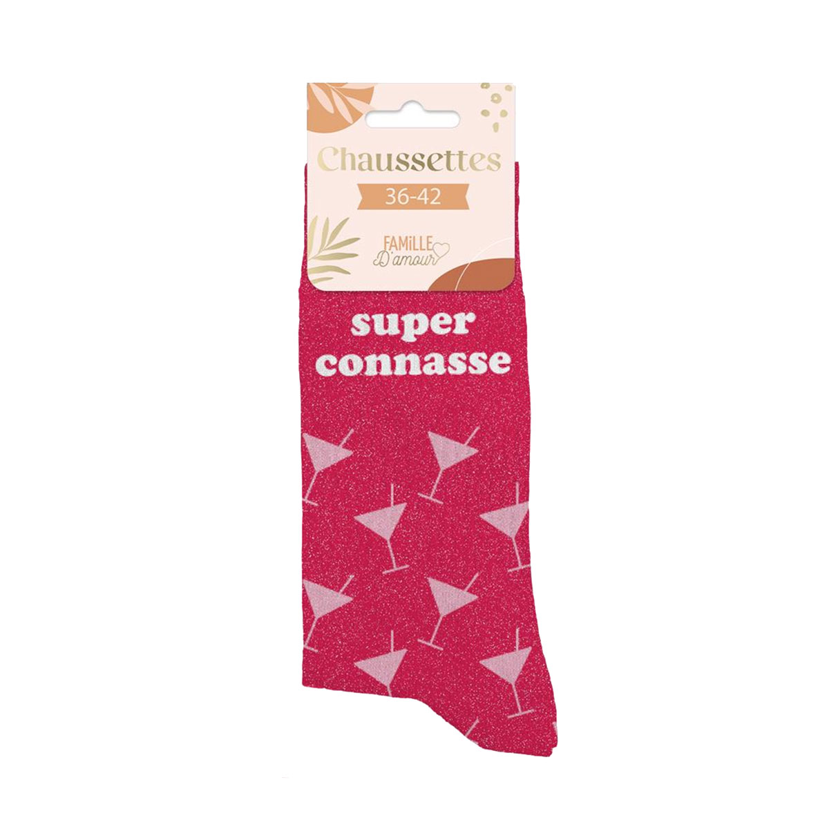 Paire de Chaussettes Super Connasse - Rose avec Motif Cocktail