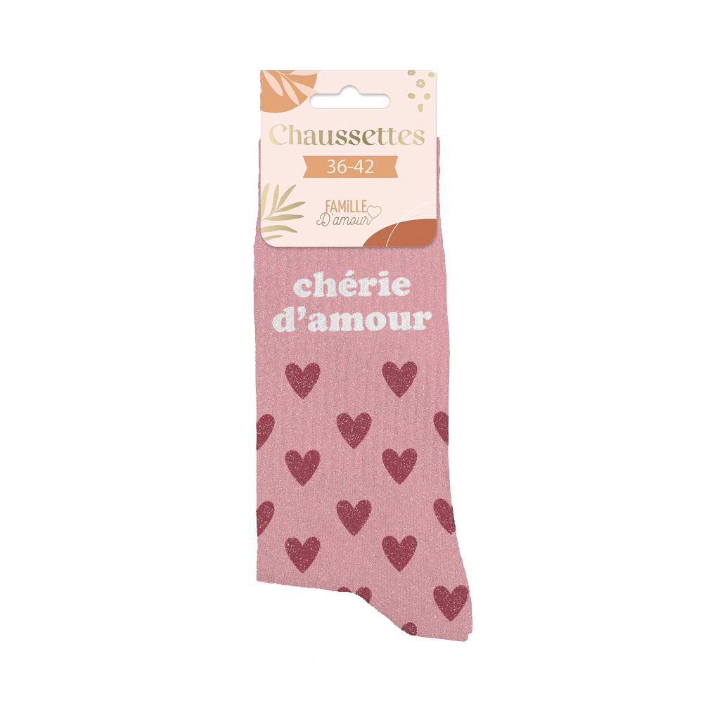 Paire de Chaussettes Pailletes Chrie d'Amour - Rose avec Co