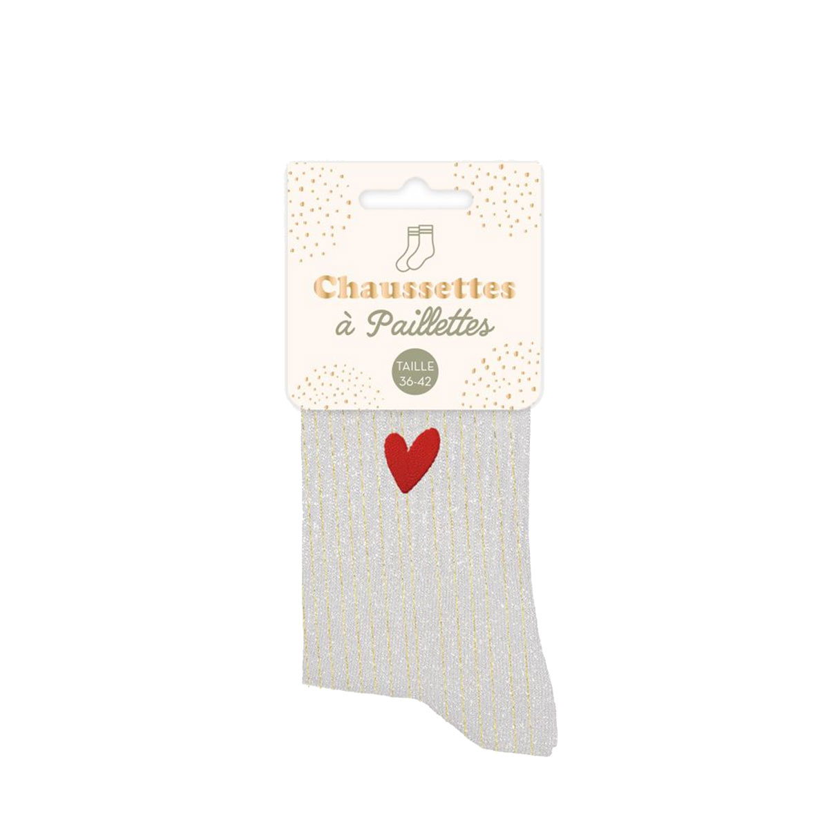 Paire de Chaussettes Pailletes petit coeur rouge - Beige et Or