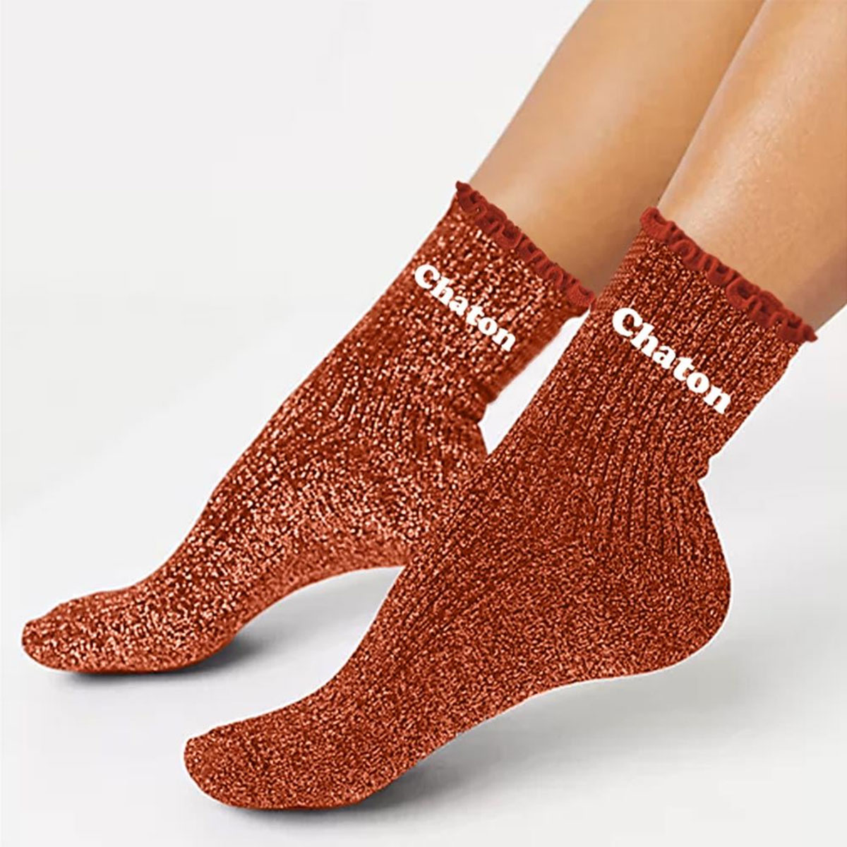 Paire de Chaussettes Paillettes  Feston Chaton  Rouge