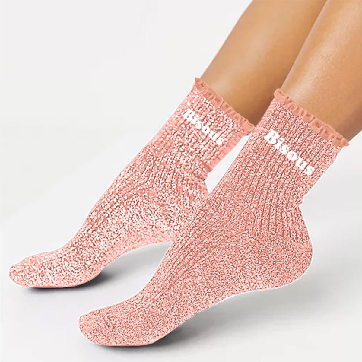 Paire de Chaussettes Paillettes  Feston Bisous  Rose