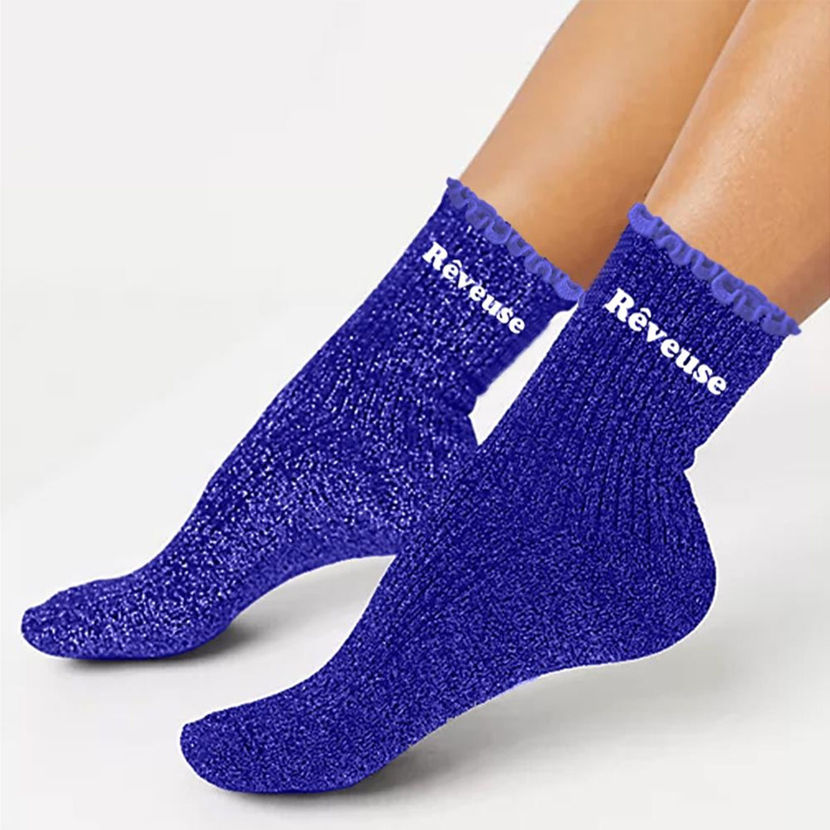 Paire de Chaussettes Paillettes  Feston Rveuse  Bleu