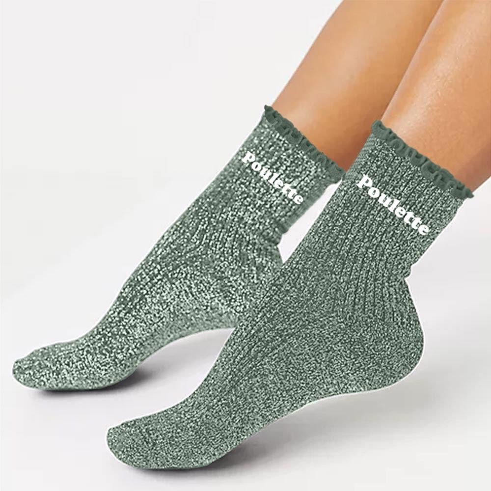 Paire de Chaussettes Festonnes Pailletes Poulette - Vert