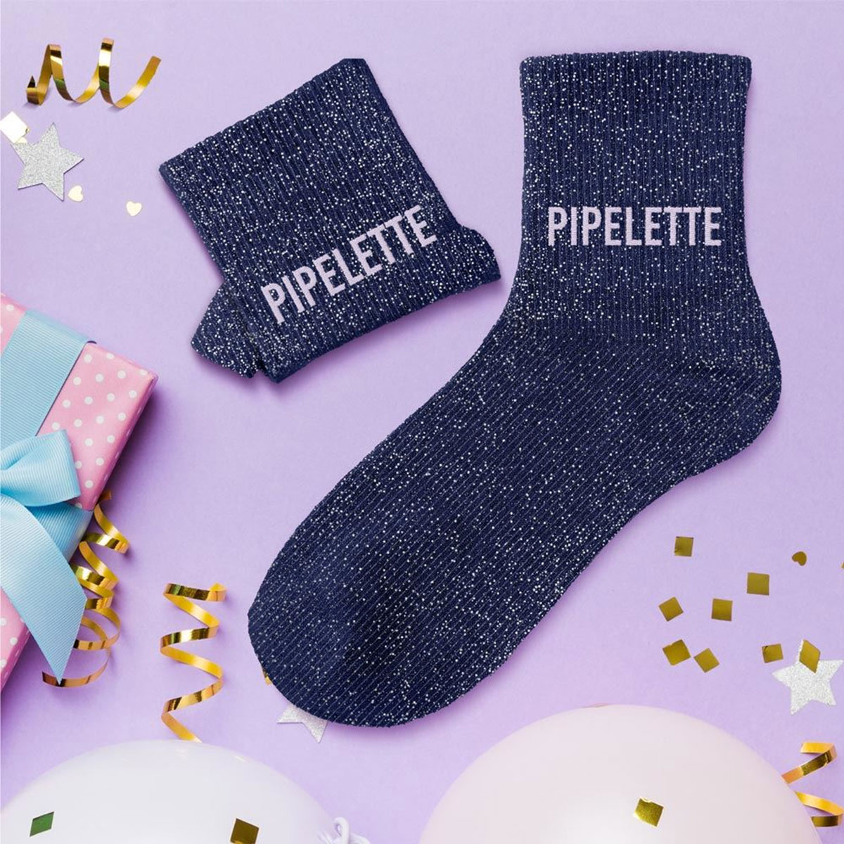 Paire de chaussettes Paillettes Pipelette bleue