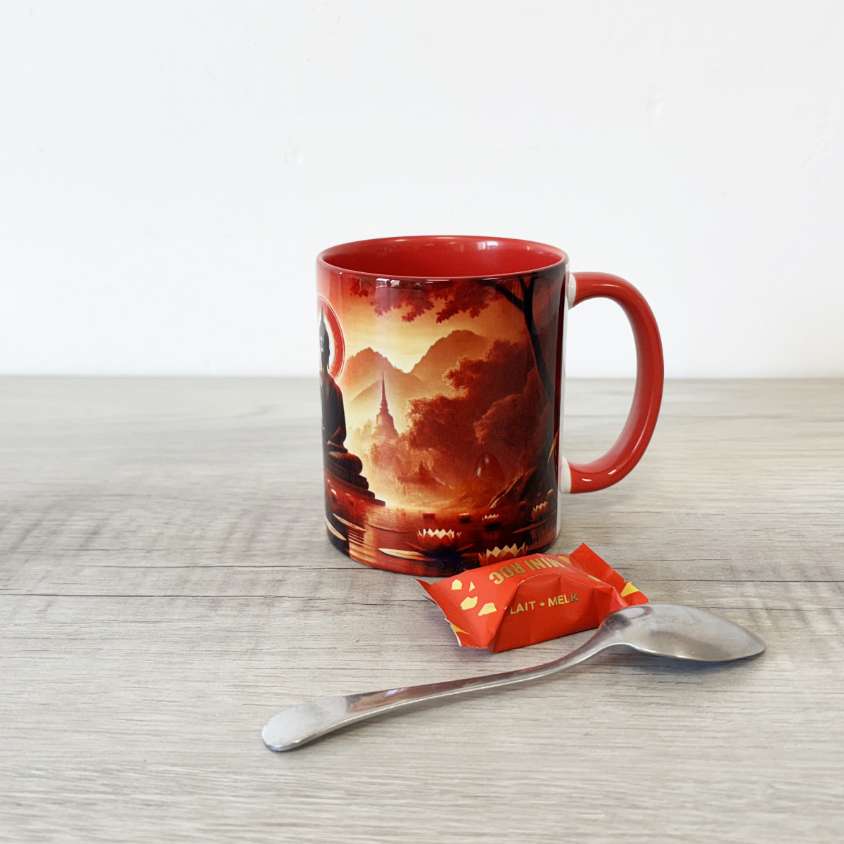 Mug rouge sagesse de Bouddha par CBKreation