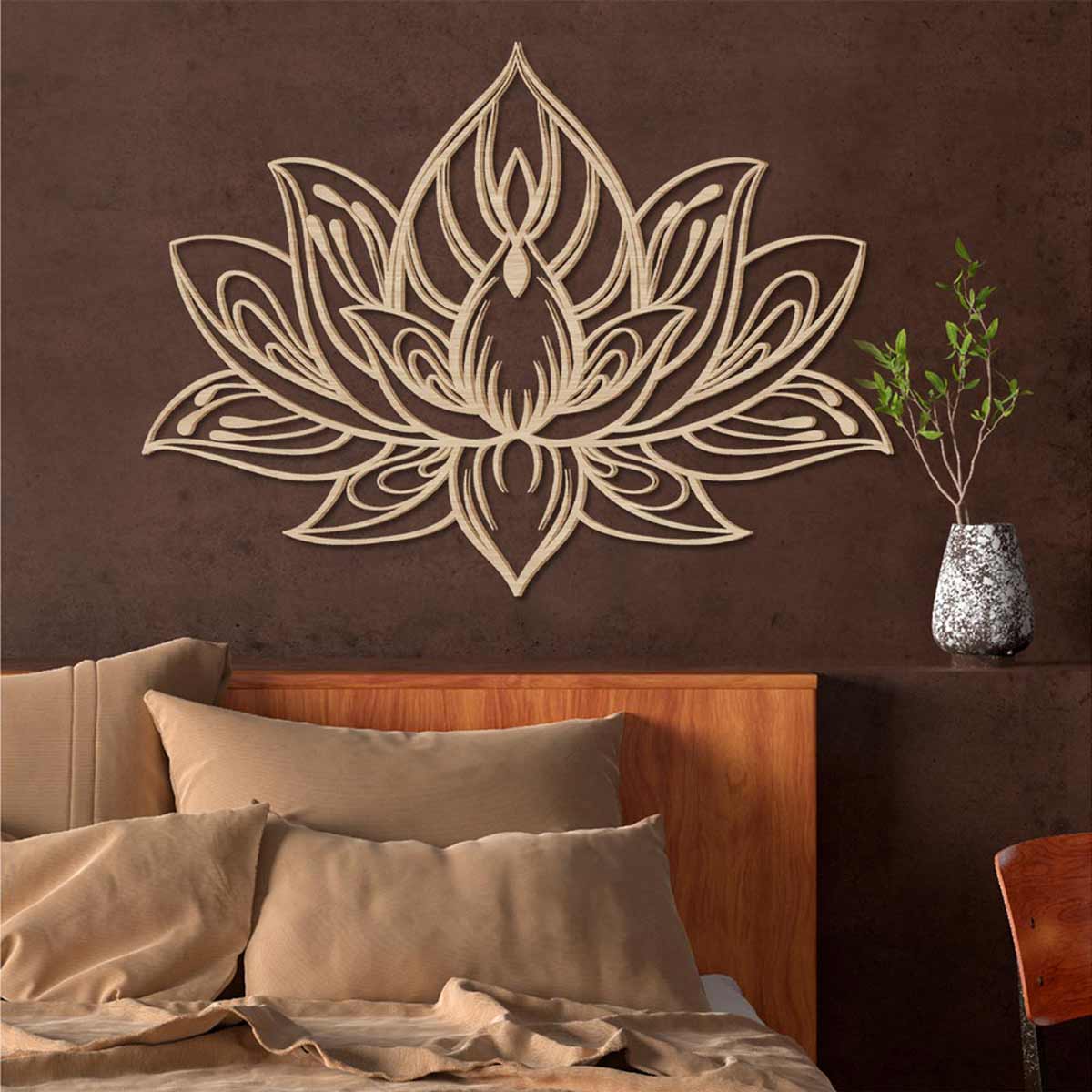 Dcoration murale Lotus en bois 70 cm