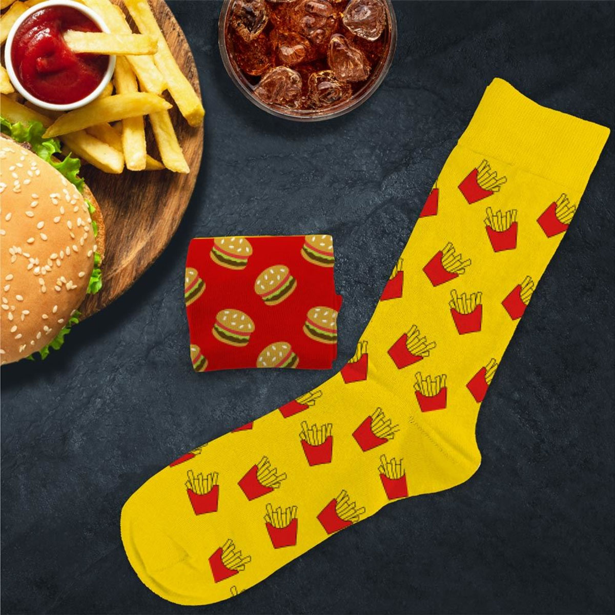 Paire de Chaussettes Dpareilles Burger Frites