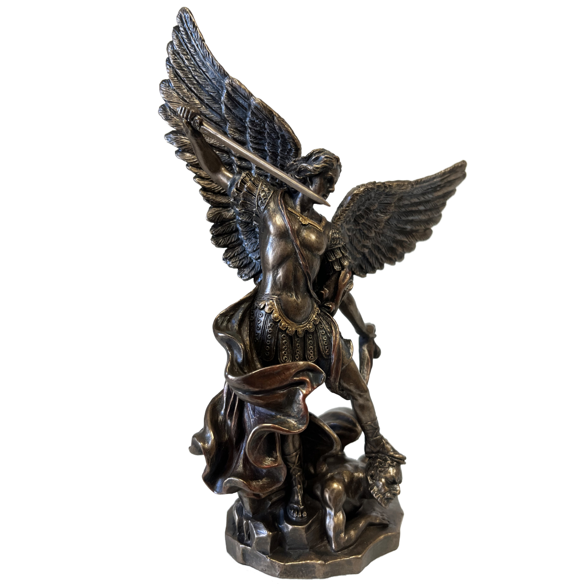 Figurine Saint Michel en bronze coul  froid 20 cm