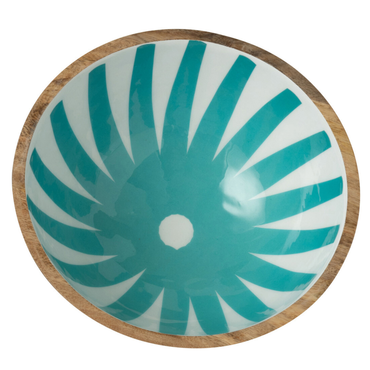 Saladier en manguier dcor 24 cm - turquoise et blanc