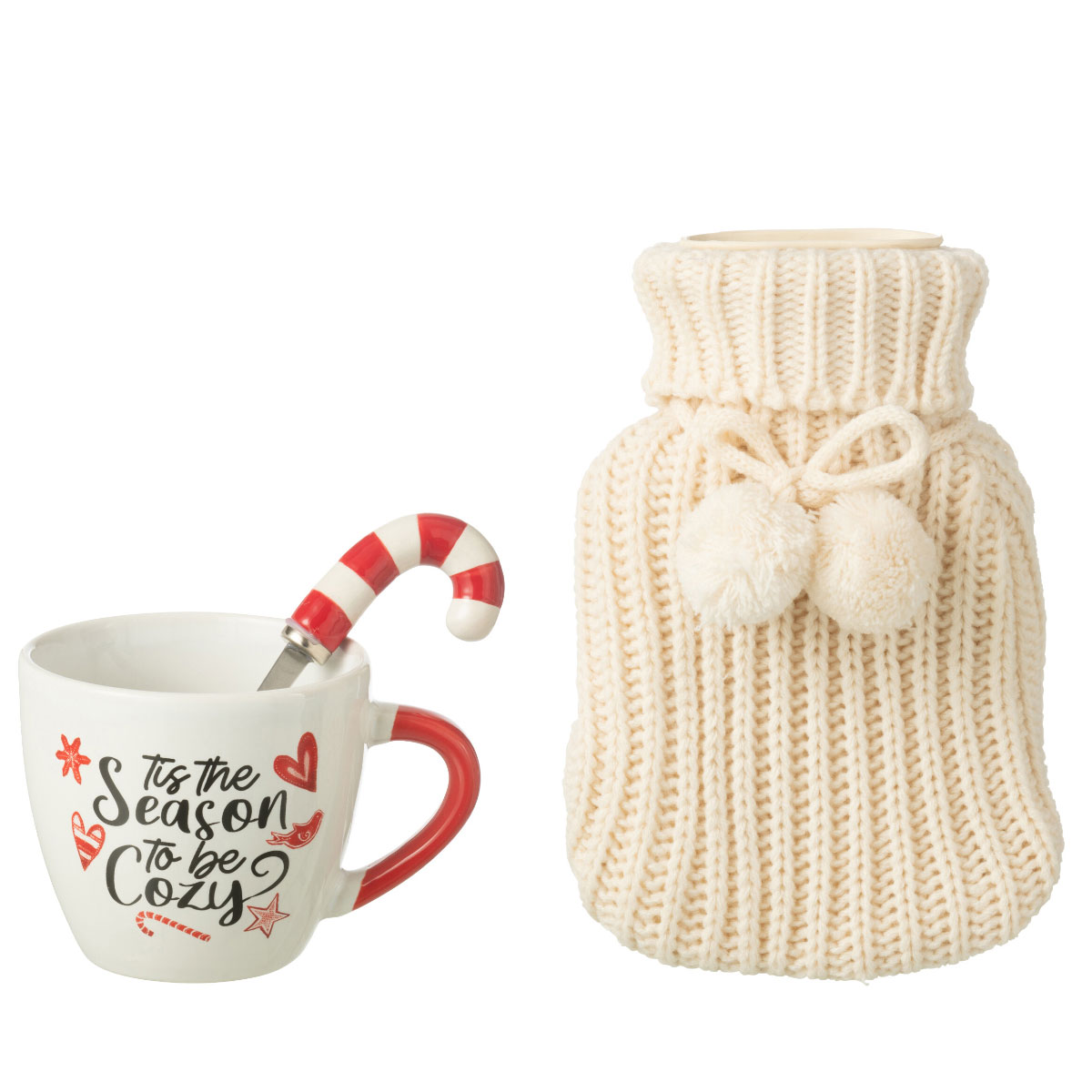 Set cadeau mug, cuillre canne en sucre d'orge et bouillotte