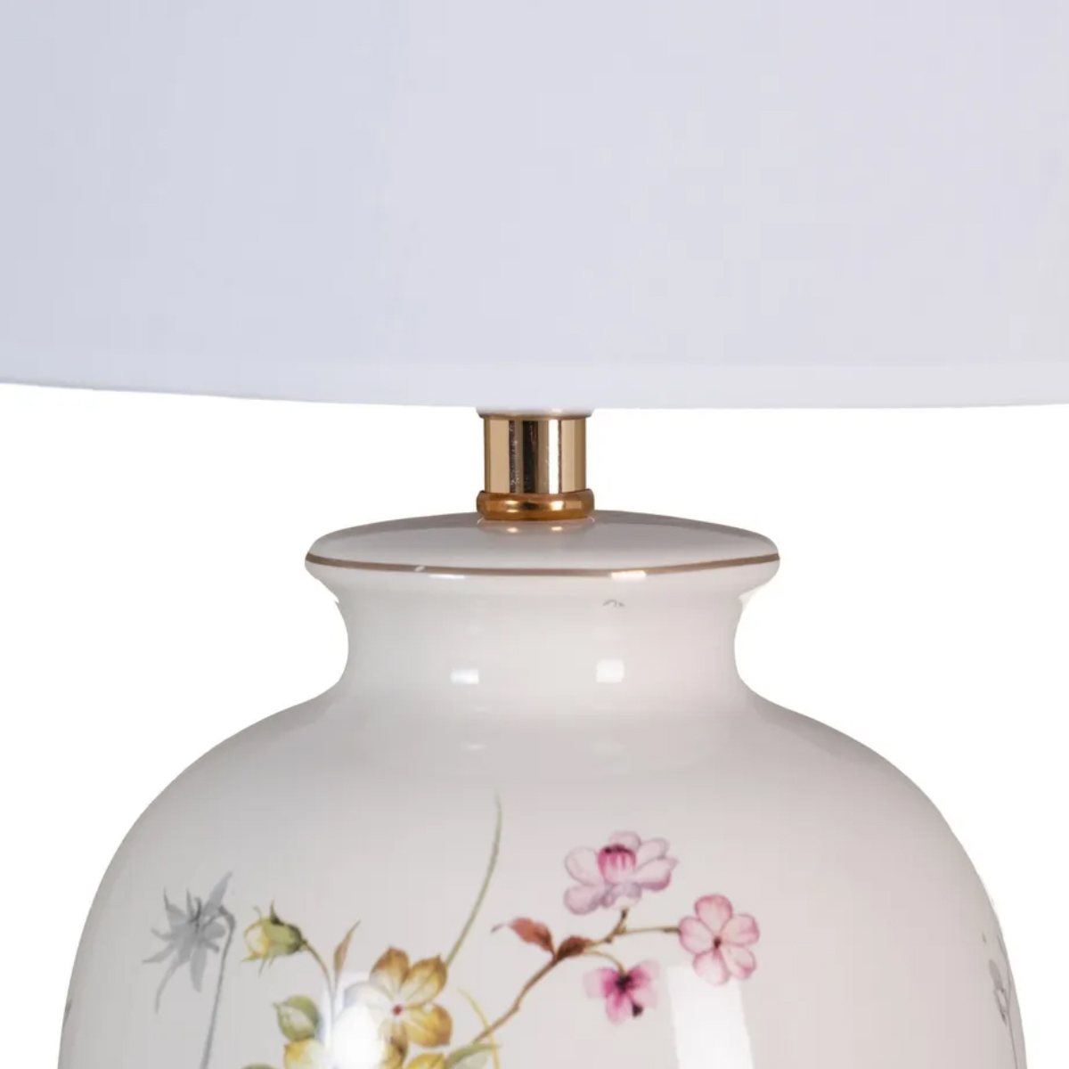 Lampe floral avec abat jour blanc - 54 cm