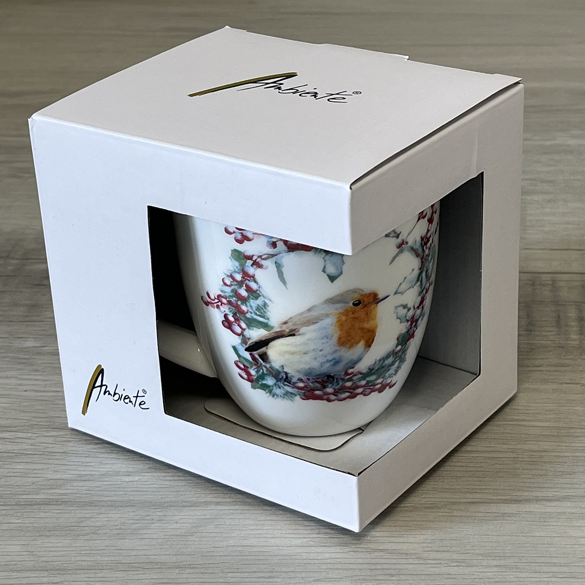 Mug en Porcelaine fine - Robin en hiver petits oiseaux